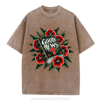 Good News Tattoo Christian Washed T-Shirt