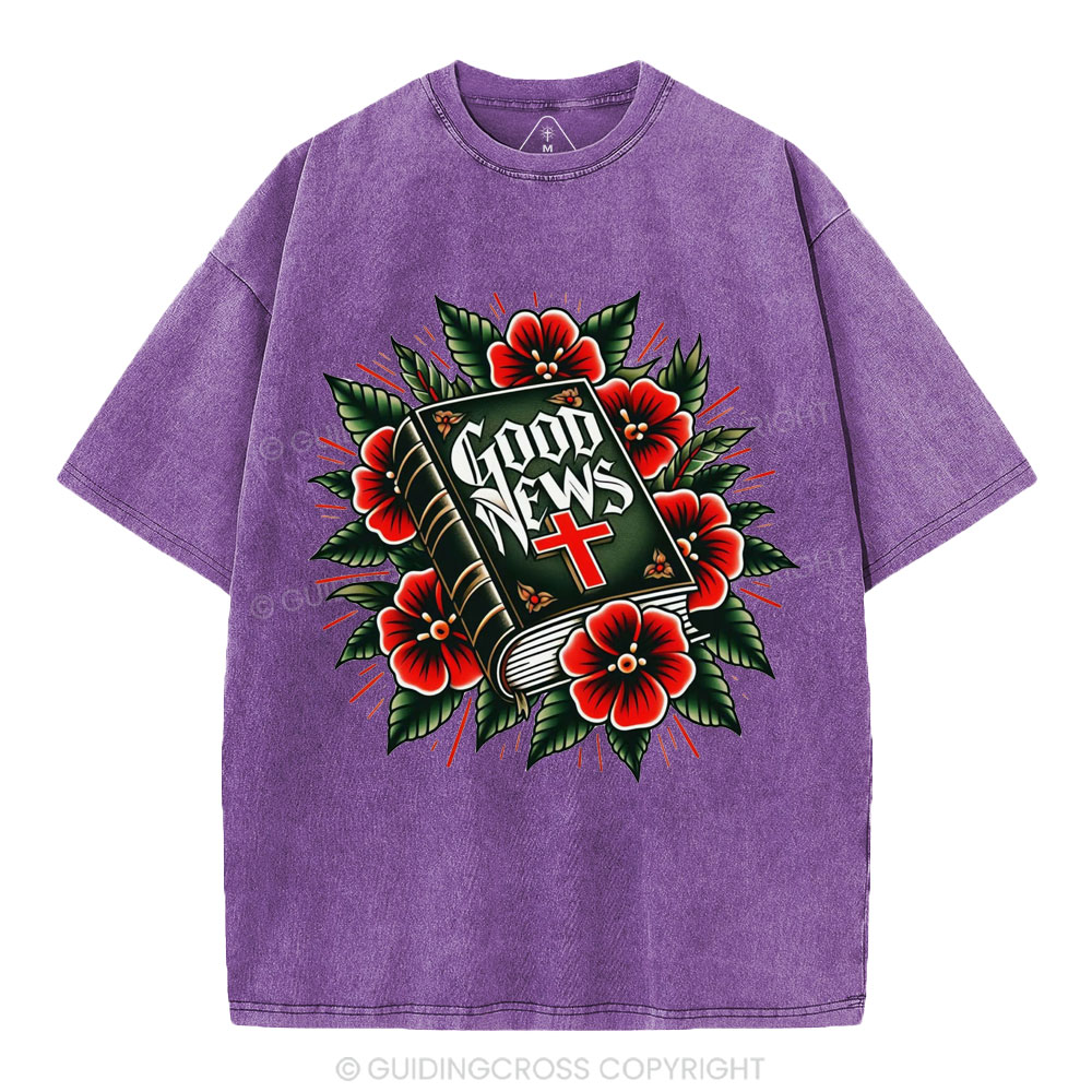 Good News Tattoo Christian Washed T-Shirt