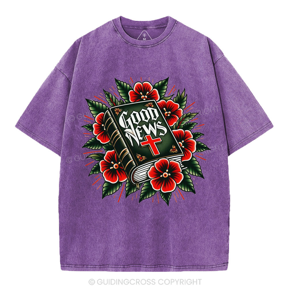 Good News Tattoo Christian Washed T-Shirt