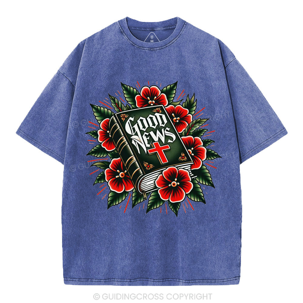 Good News Tattoo Christian Washed T-Shirt