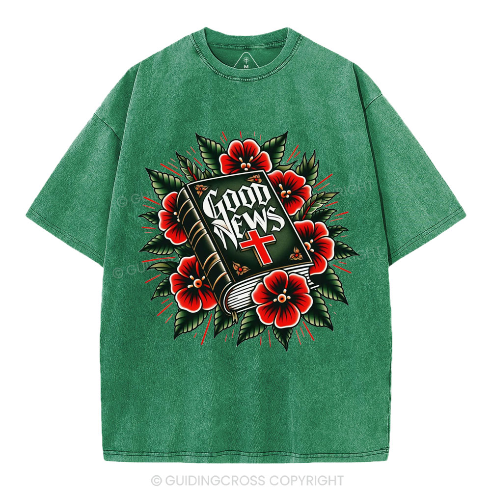 Good News Tattoo Christian Washed T-Shirt