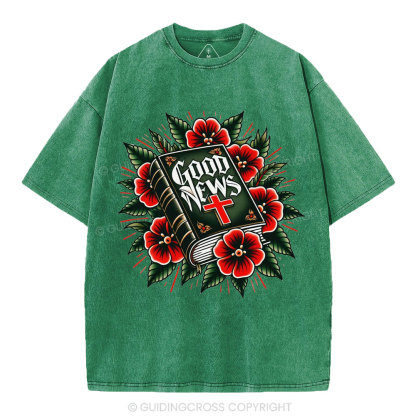 Good News Tattoo Christian Washed T-Shirt