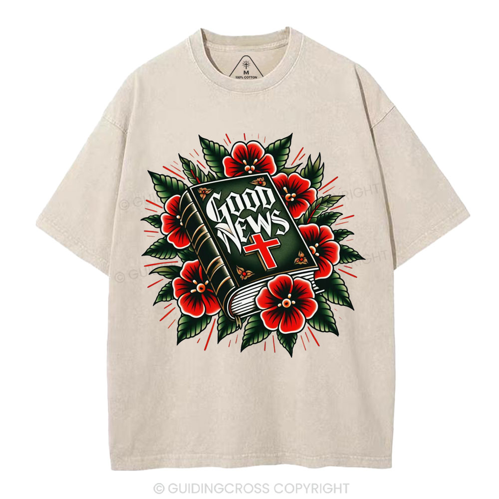 Good News Tattoo Christian Washed T-Shirt