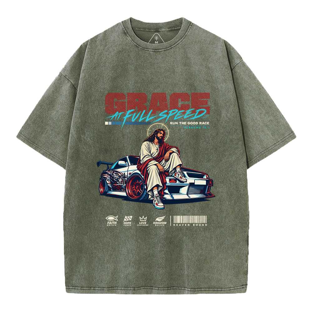 Grace At Full Speed Christian Washed T-Shirt