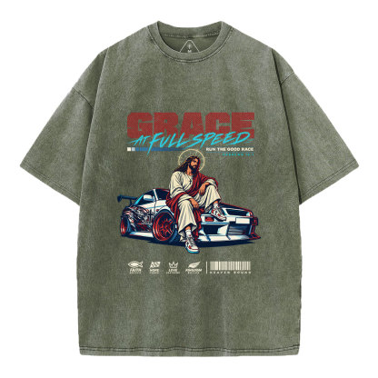 Grace At Full Speed Christian Washed T-Shirt