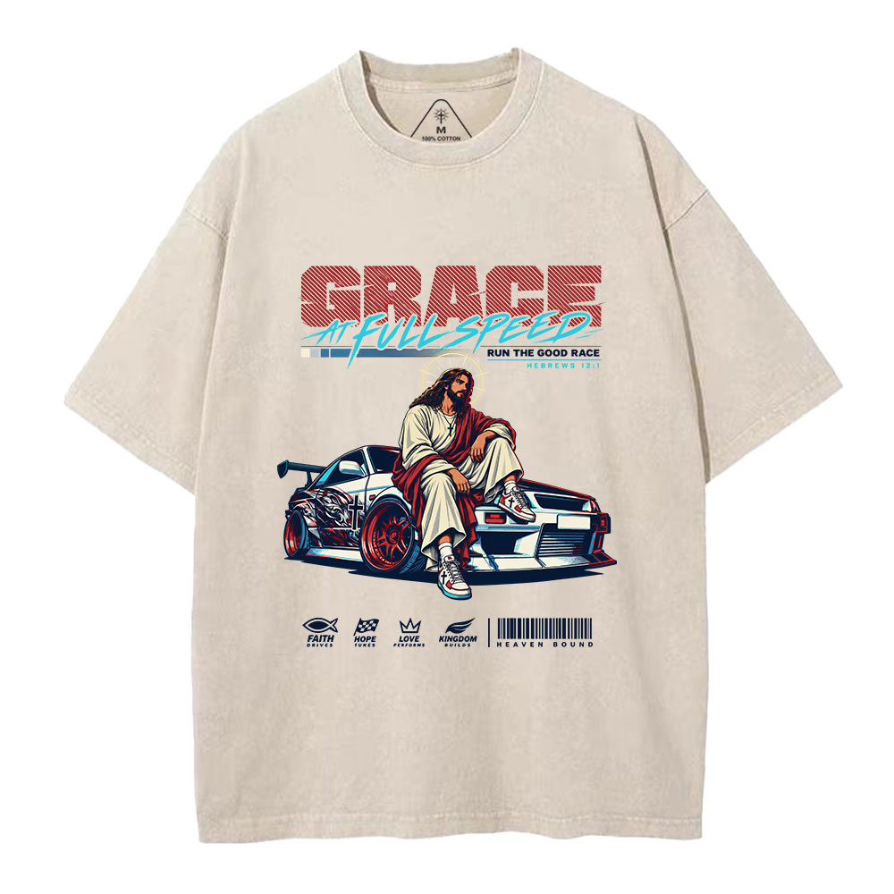 Grace At Full Speed Christian Washed T-Shirt