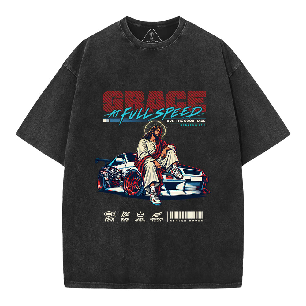 Grace At Full Speed Christian Washed T-Shirt