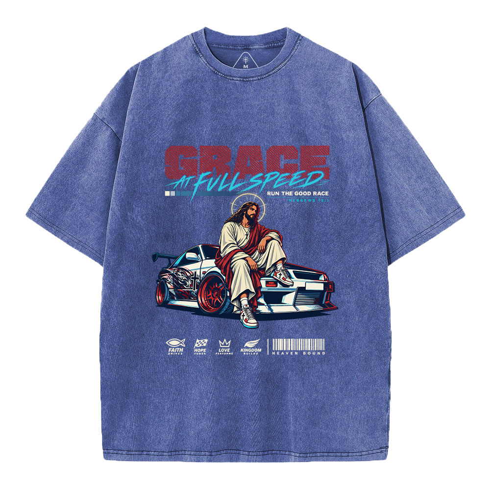 Grace At Full Speed Christian Washed T-Shirt