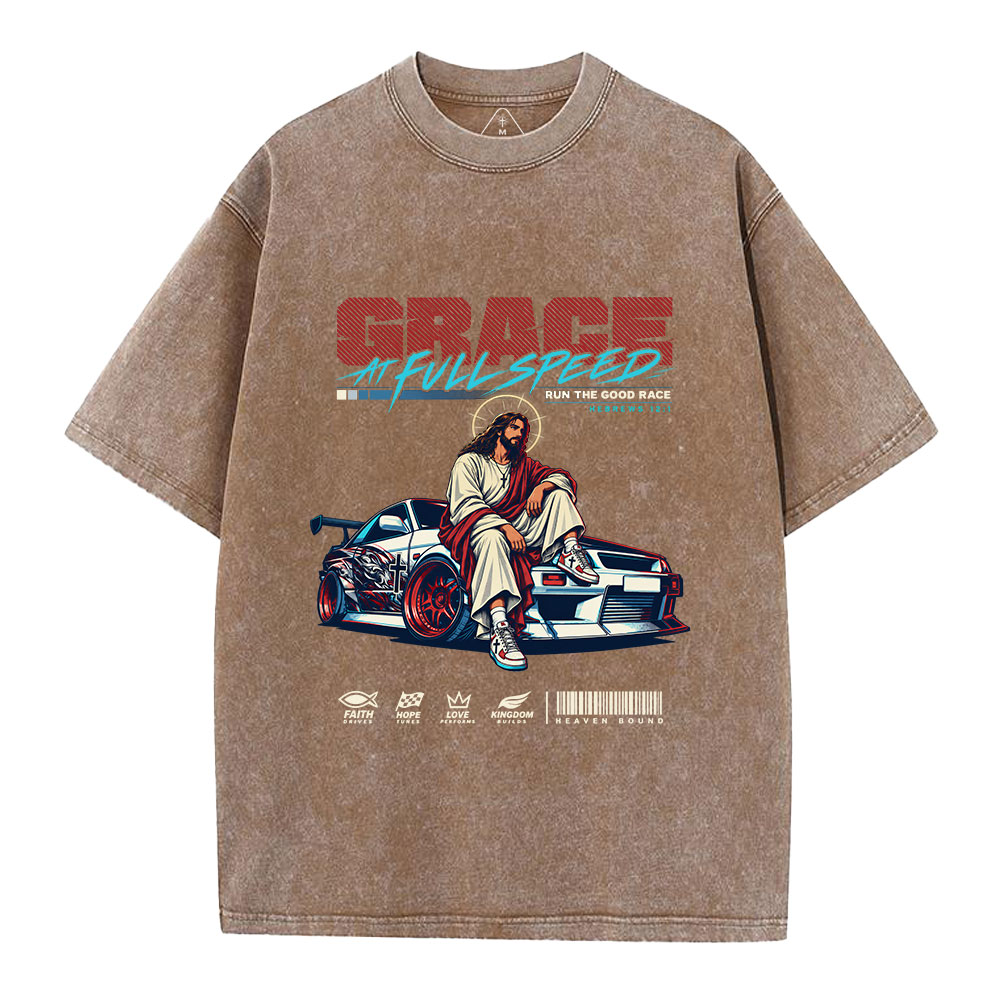 Grace At Full Speed Christian Washed T-Shirt