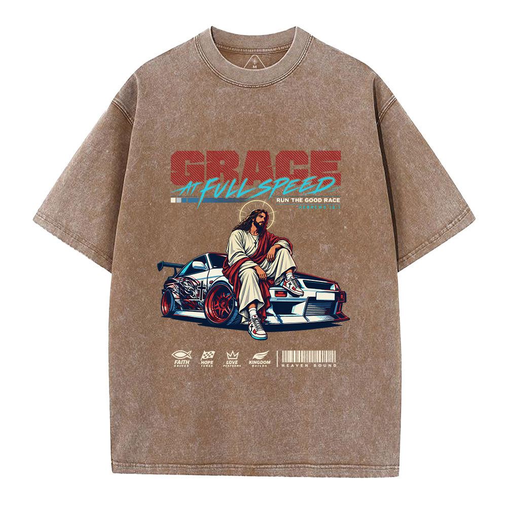 Grace At Full Speed Christian Washed T-Shirt