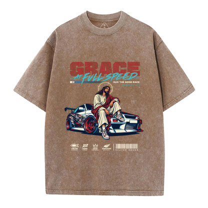 Grace At Full Speed Christian Washed T-Shirt