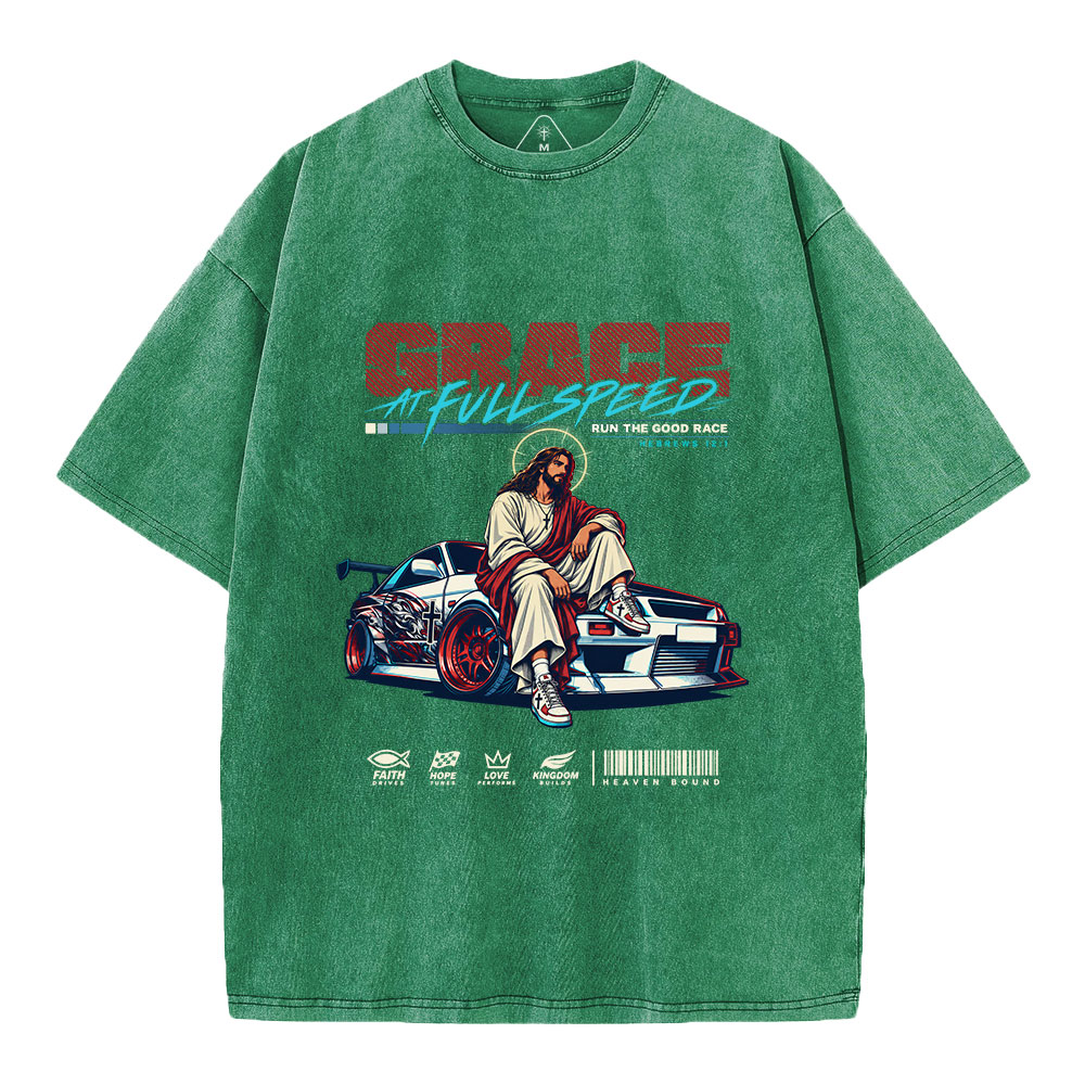 Grace At Full Speed Christian Washed T-Shirt