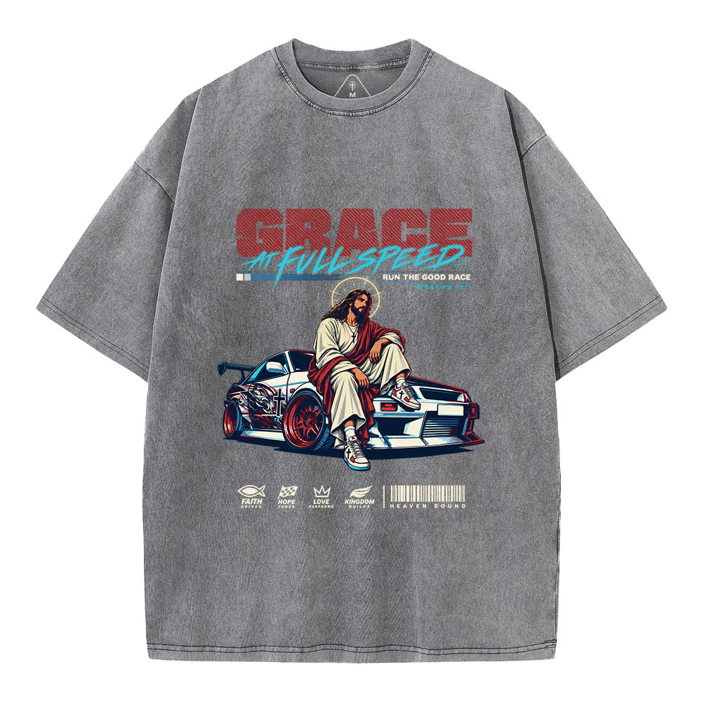 Grace At Full Speed Christian Washed T-Shirt