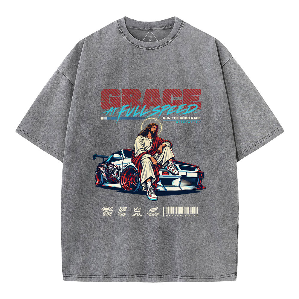 Grace At Full Speed Christian Washed T-Shirt