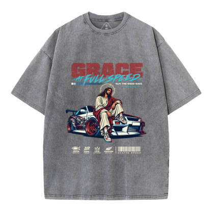 Grace At Full Speed Christian Washed T-Shirt