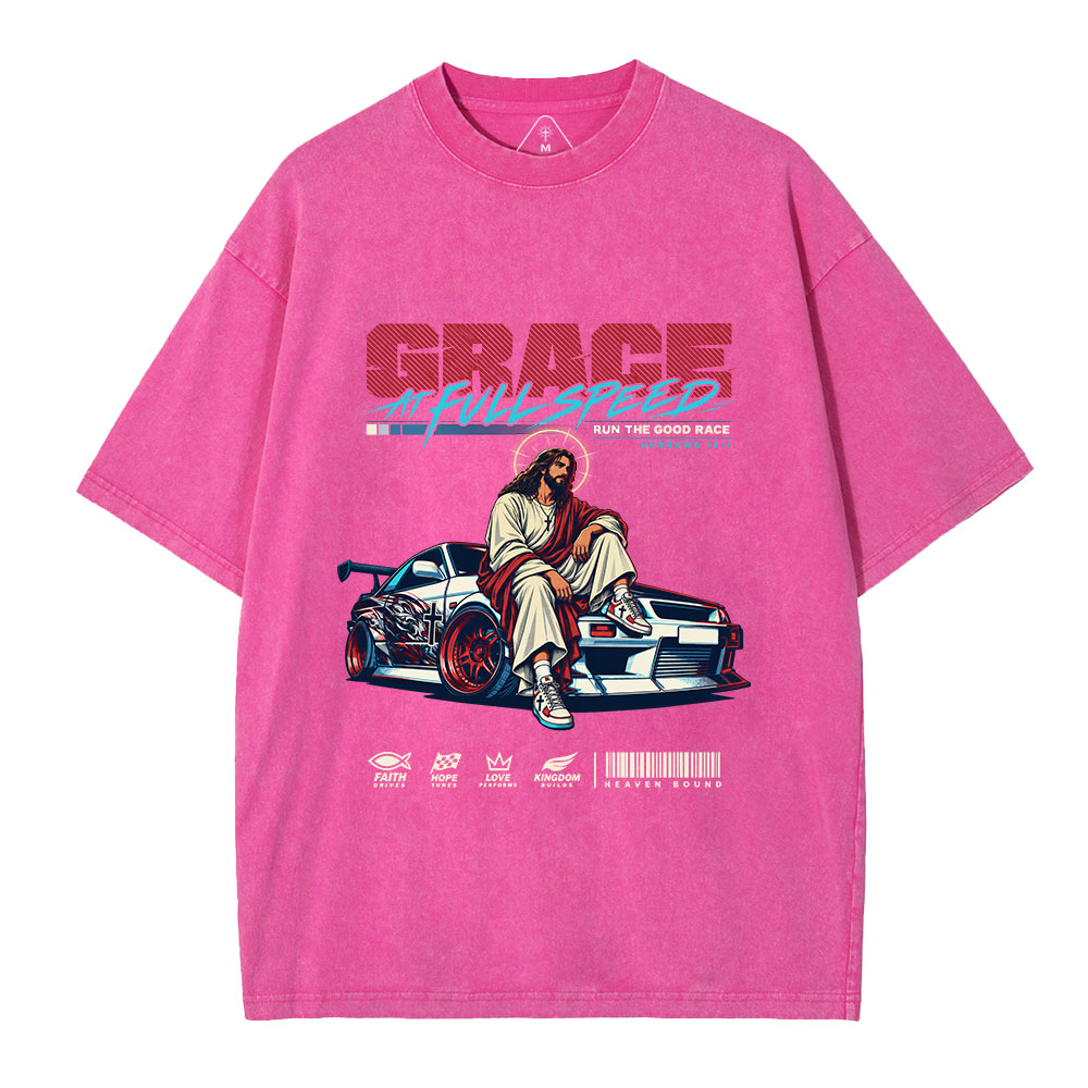 Grace At Full Speed Christian Washed T-Shirt