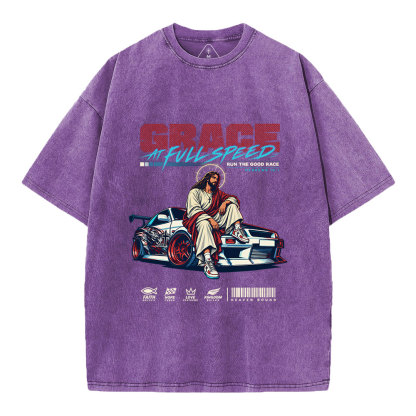 Grace At Full Speed Christian Washed T-Shirt