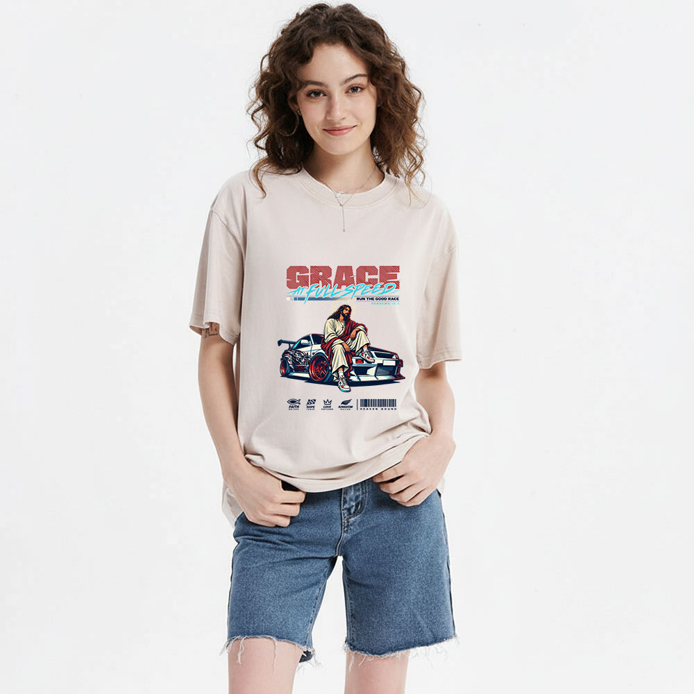 Grace At Full Speed Christian Washed T-Shirt