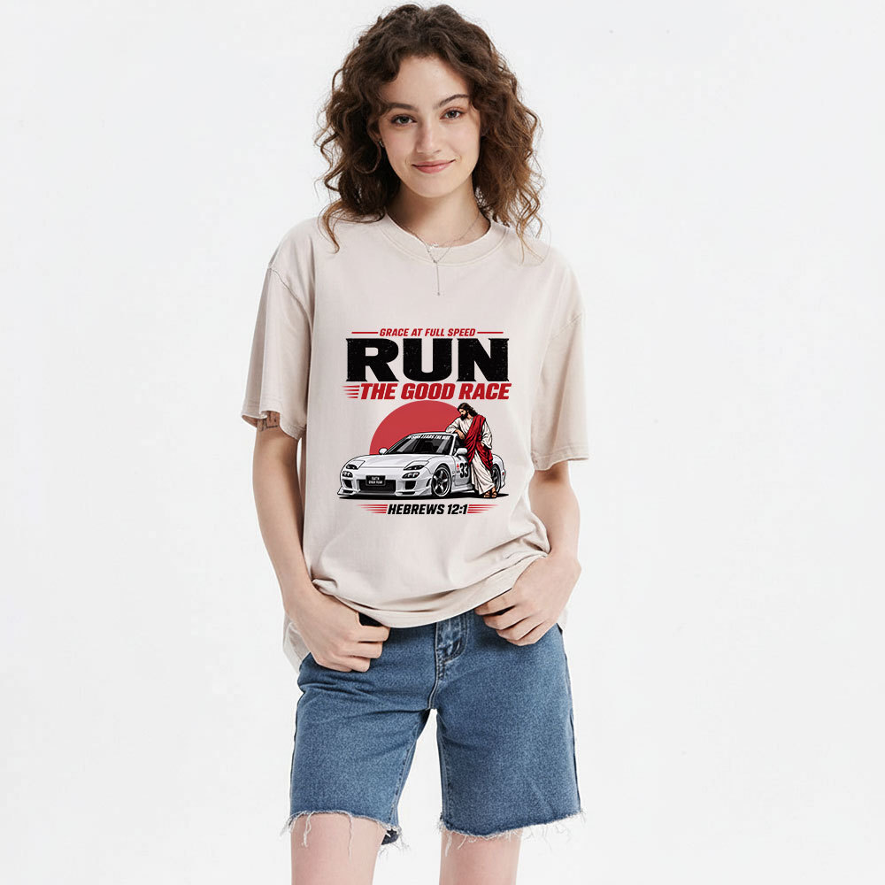 Grace At Full Speed Run The Good Race Christian Washed T-Shirt