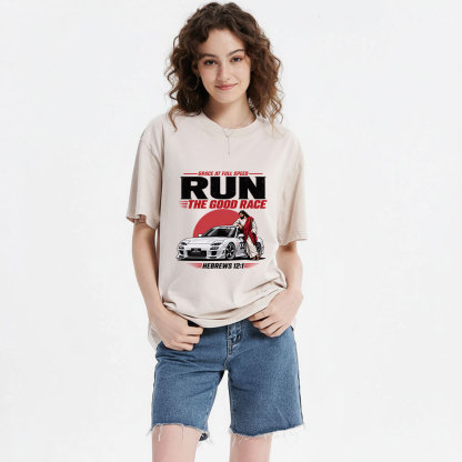 Grace At Full Speed Run The Good Race Christian Washed T-Shirt