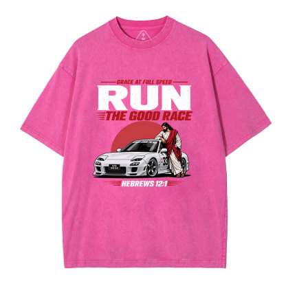 Grace At Full Speed Run The Good Race Christian Washed T-Shirt