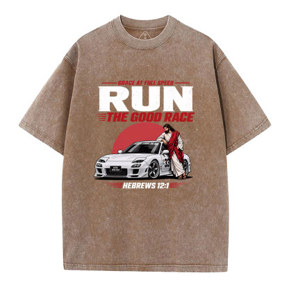 Grace At Full Speed Run The Good Race Christian Washed T-Shirt