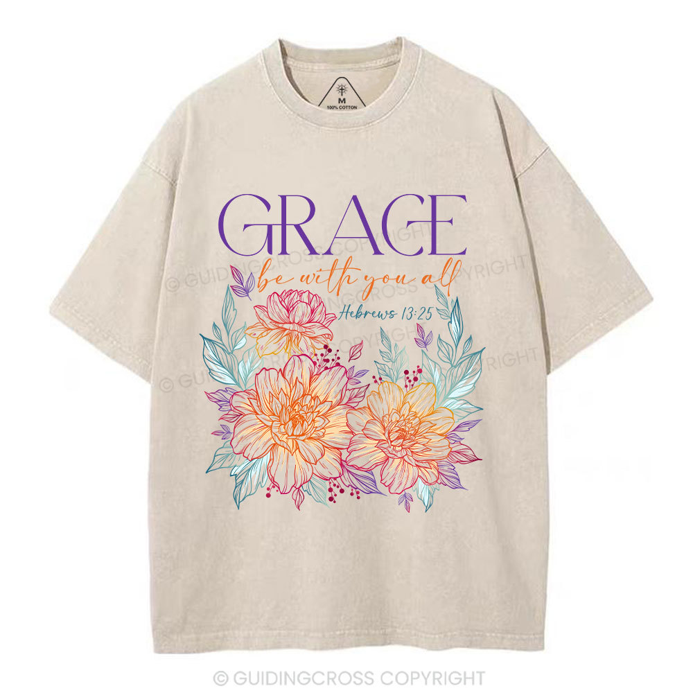 Grace Bw With You All Christian Washed T-Shirt