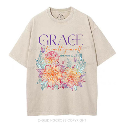 Grace Bw With You All Christian Washed T-Shirt
