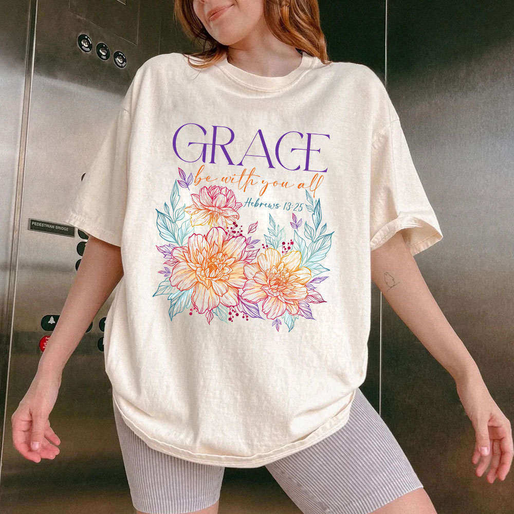 Grace Bw With You All Christian Washed T-Shirt