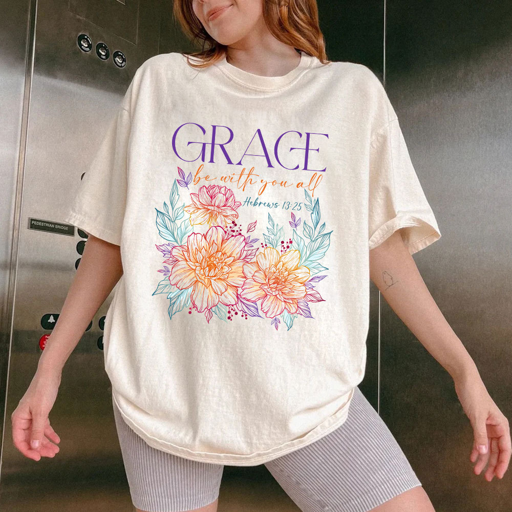 Grace Bw With You All Christian Washed T-Shirt