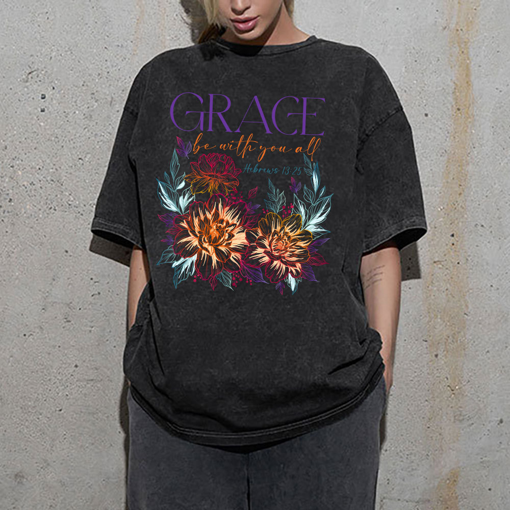 Grace Bw With You All Christian Washed T-Shirt