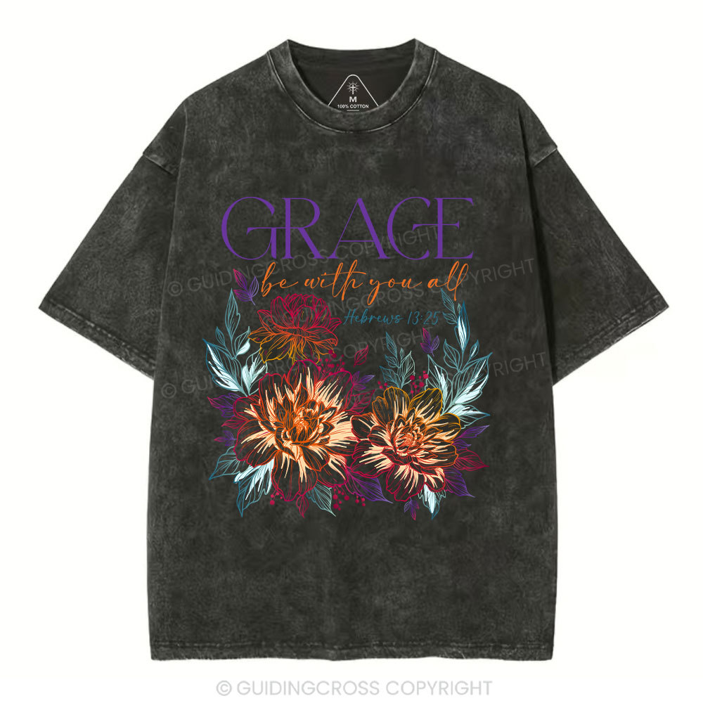 Grace Bw With You All Christian Washed T-Shirt