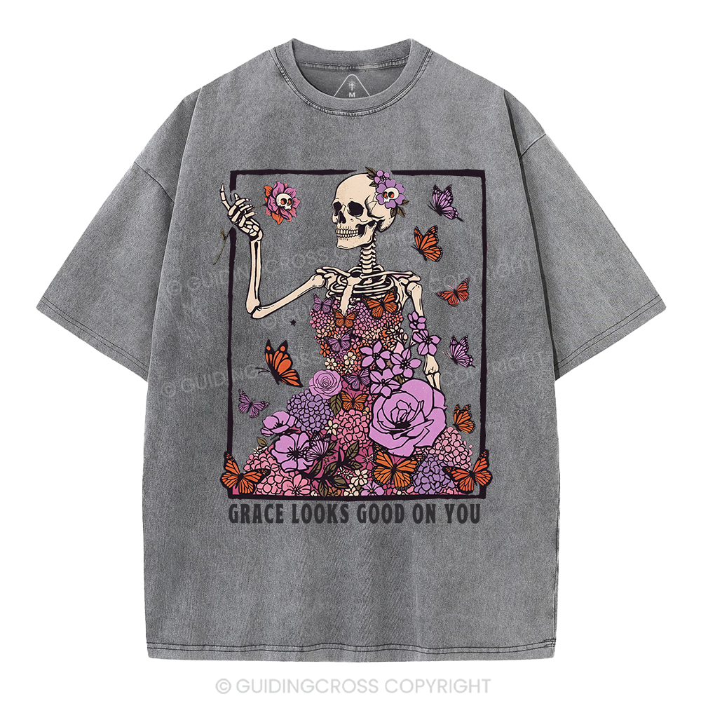 Grace Looks Good On You Christian Washed T-Shirt