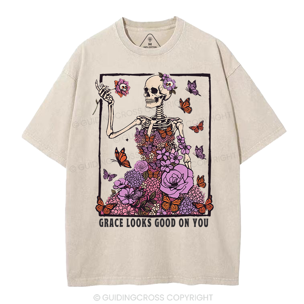 Grace Looks Good On You Christian Washed T-Shirt