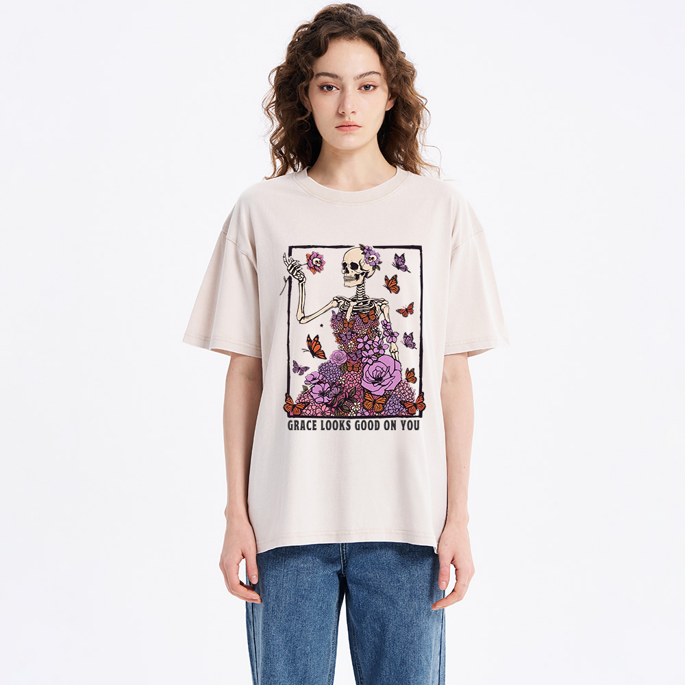 Grace Looks Good On You Christian Washed T-Shirt