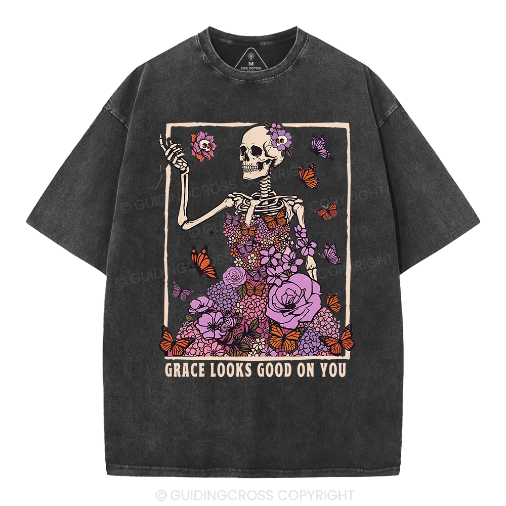 Grace Looks Good On You Christian Washed T-Shirt