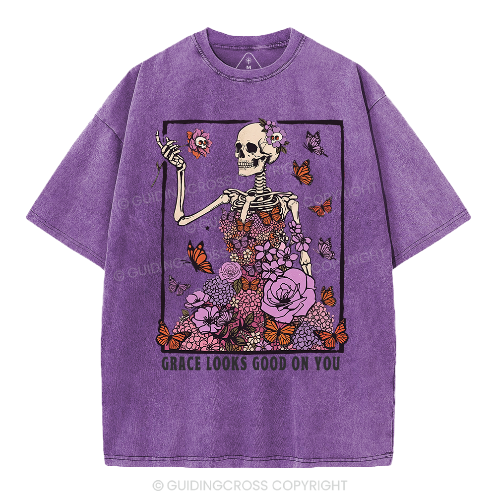 Grace Looks Good On You Christian Washed T-Shirt