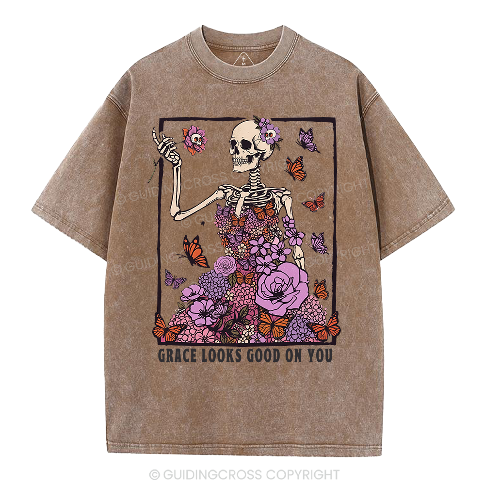 Grace Looks Good On You Christian Washed T-Shirt