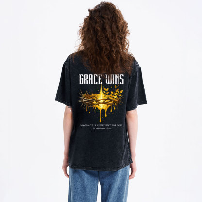 Grace Wins Christian Washed T-Shirt