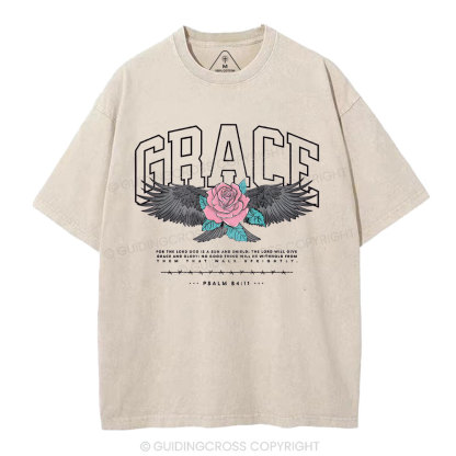 Grace With Flower Christian Washed T-Shirt