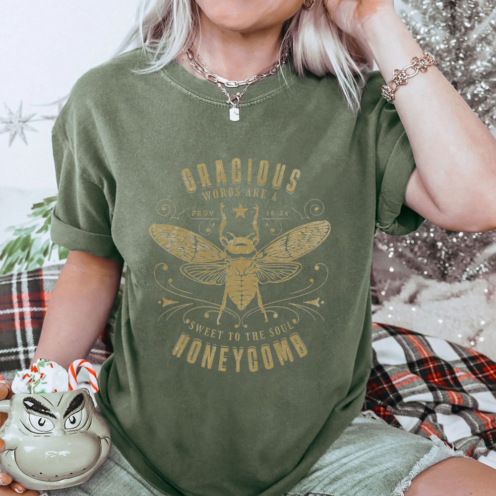 Gracious Words Are A Sweet To The Soul Honeycomb Christian Washed T-Shirt