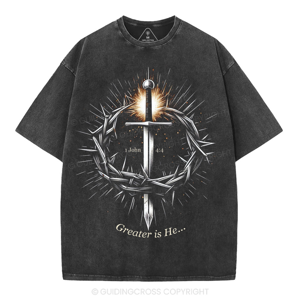 Greater Is He Christian Washed T-Shirt