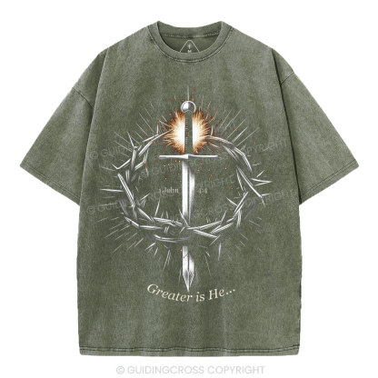 Greater Is He Christian Washed T-Shirt