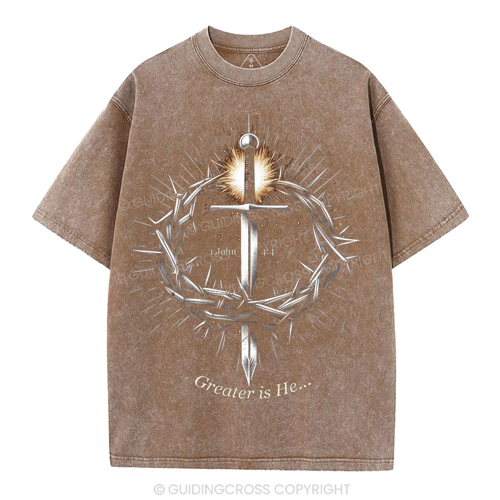Greater Is He Christian Washed T-Shirt