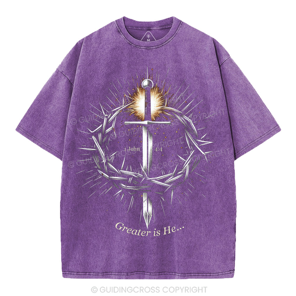 Greater Is He Christian Washed T-Shirt