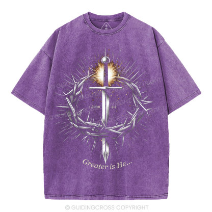 Greater Is He Christian Washed T-Shirt