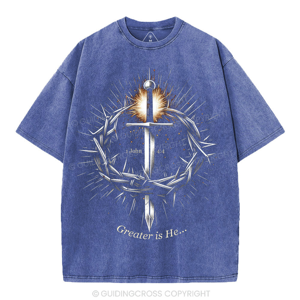 Greater Is He Christian Washed T-Shirt