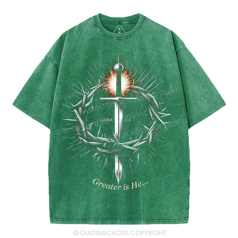 Greater Is He Christian Washed T-Shirt