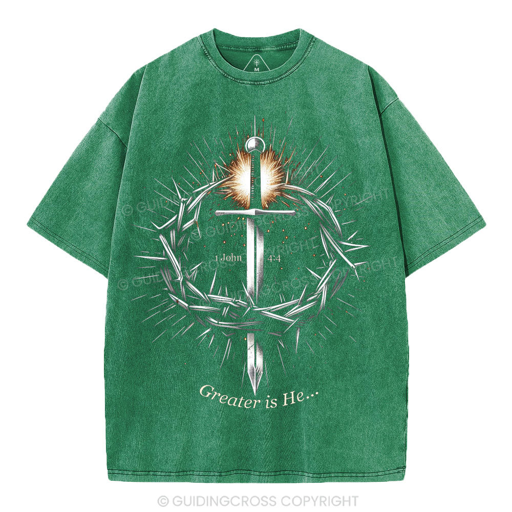 Greater Is He Christian Washed T-Shirt