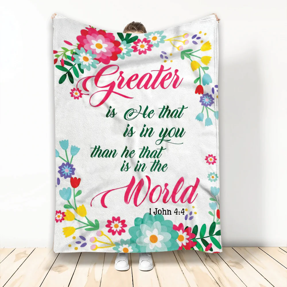 Greater Is He John 4:4 God Jesus Bible Verse Christian Blanket 